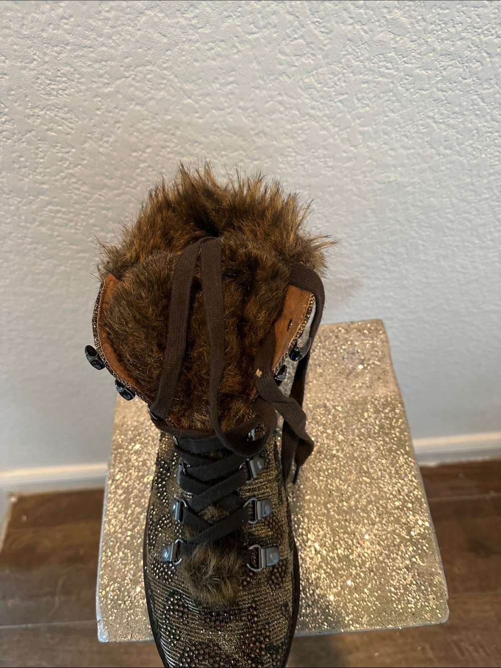 Jessica Simpson Brown Faux Fur Ankle Booties with Metallic Accents - Picture 6 of 7